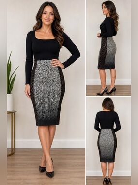 Byron Lars Beauty Mark Pencil Skirt Animal Print Lace Panel Stretch Size 4